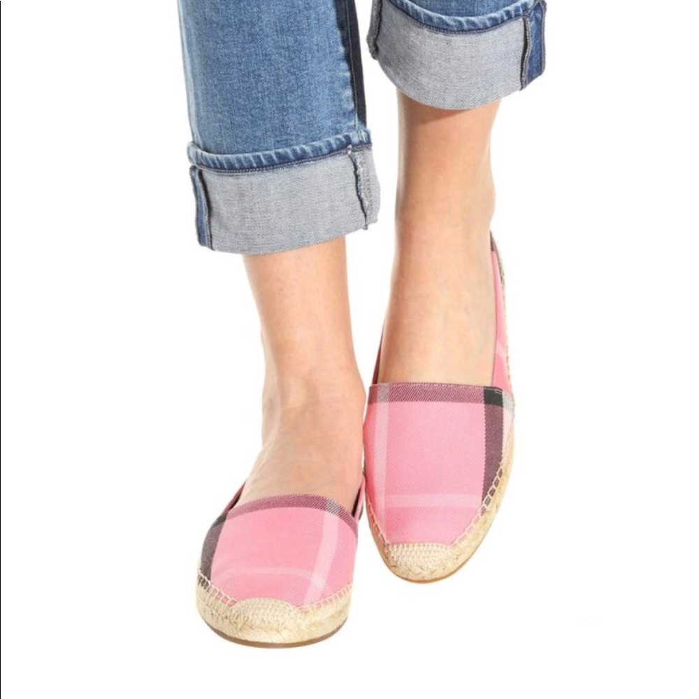 Burberry Hodgeson Check Espadrille Flat, Rose Pink